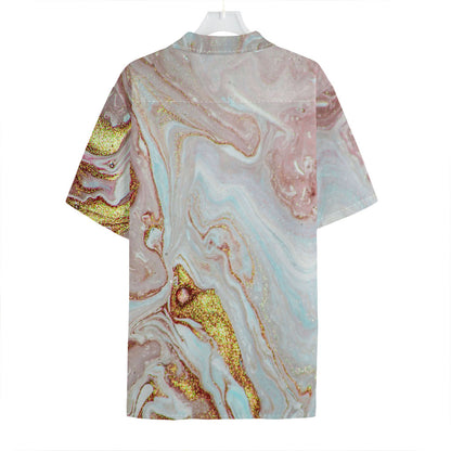 Pink Gold Liquid Marble Print Hawaiian Shirt