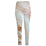 Pink Gold Liquid Marble Print High-Waisted Pocket Leggings