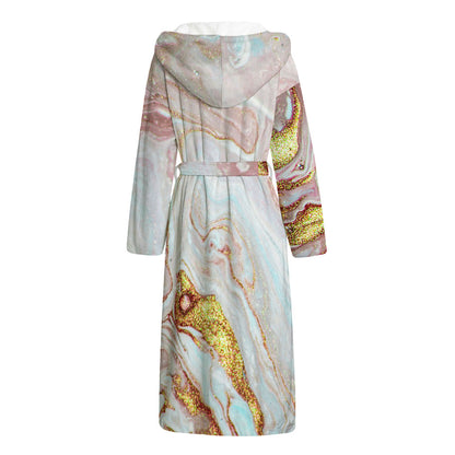 Pink Gold Liquid Marble Print Hooded Bathrobe