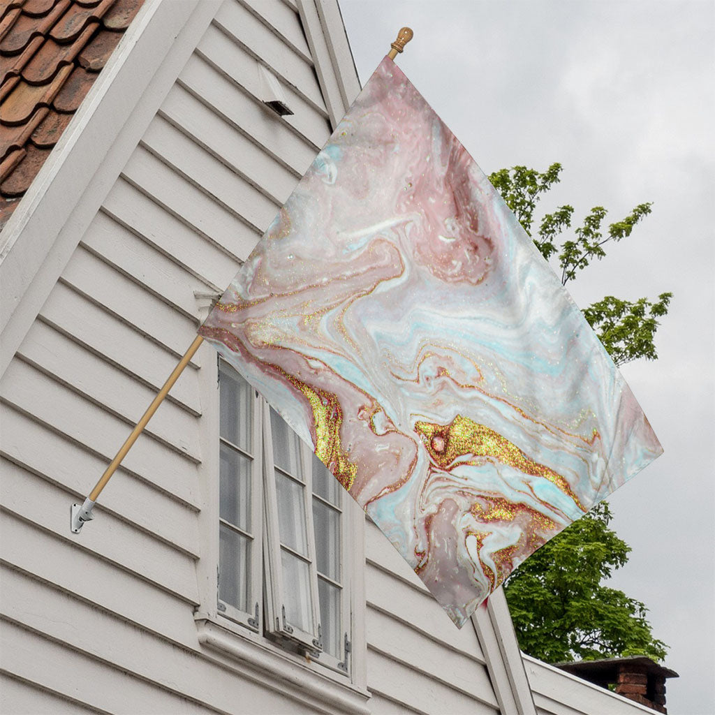 Pink Gold Liquid Marble Print House Flag