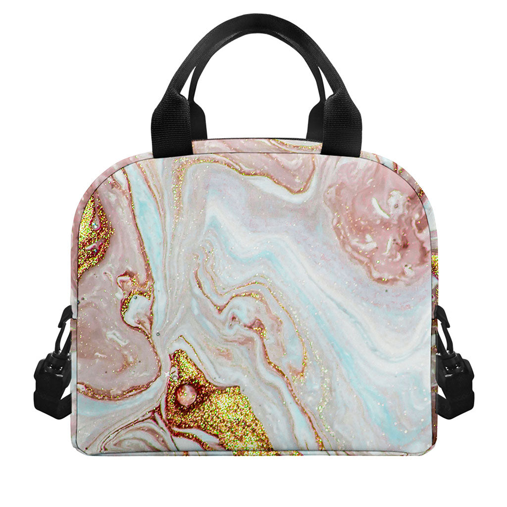 Pink Gold Liquid Marble Print Insulated Lunch Bag