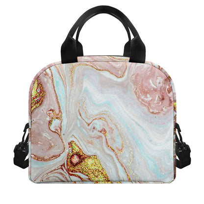 Pink Gold Liquid Marble Print Insulated Lunch Bag