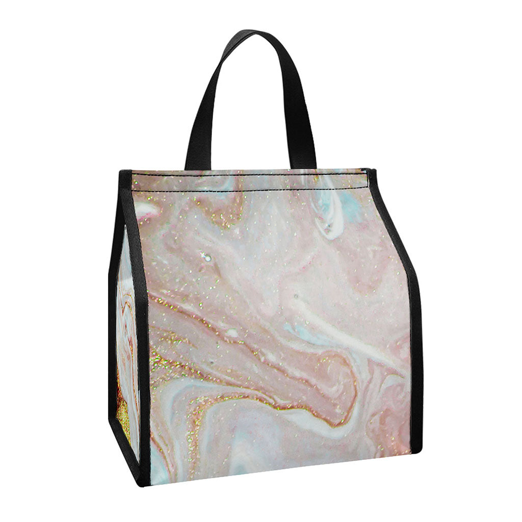 Pink Gold Liquid Marble Print Insulated Lunch Tote