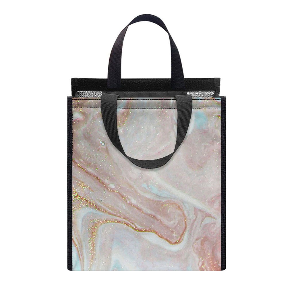 Pink Gold Liquid Marble Print Insulated Lunch Tote