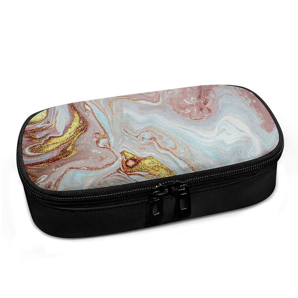Pink Gold Liquid Marble Print Insulin Cooler Travel Case
