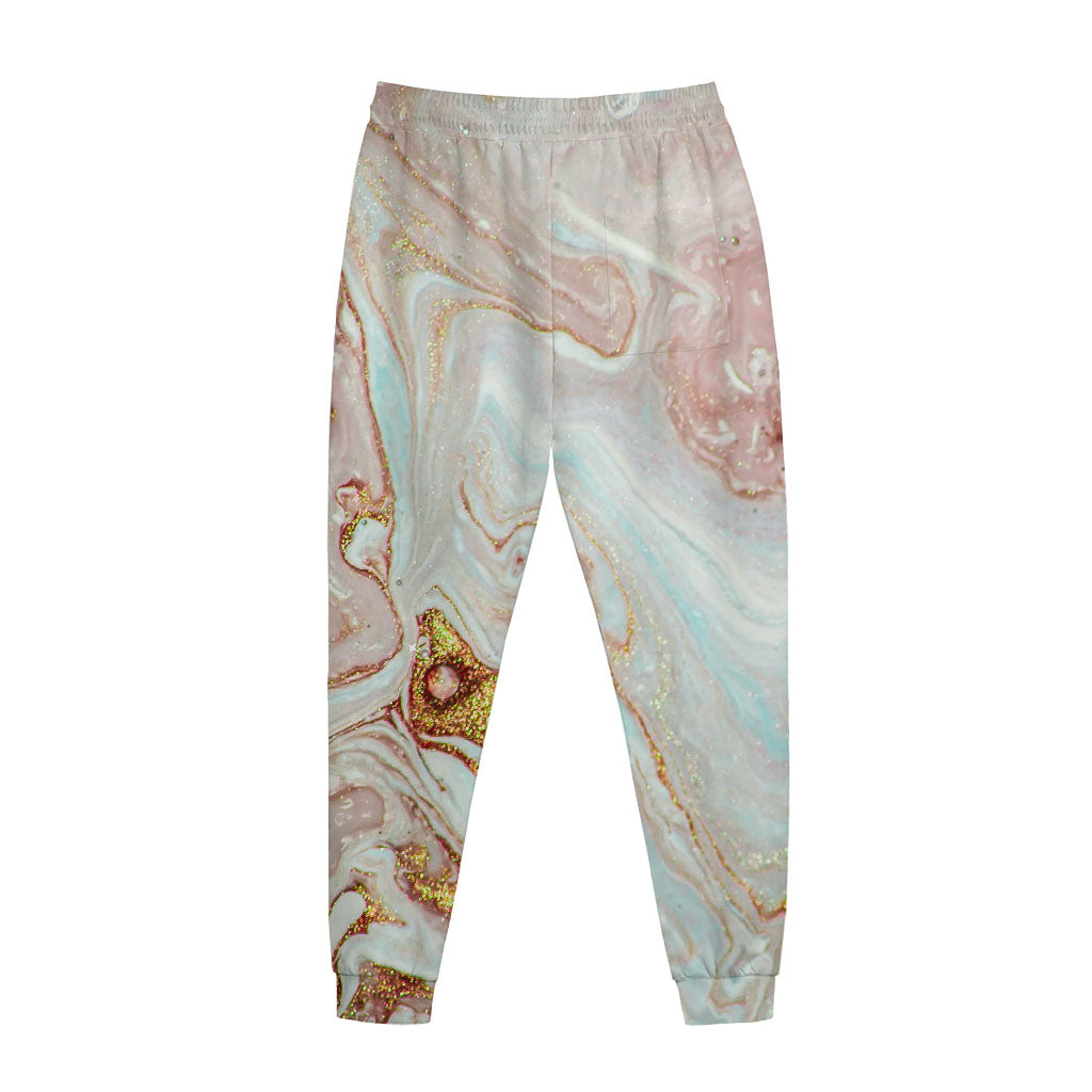 Pink Gold Liquid Marble Print Jogger Pants