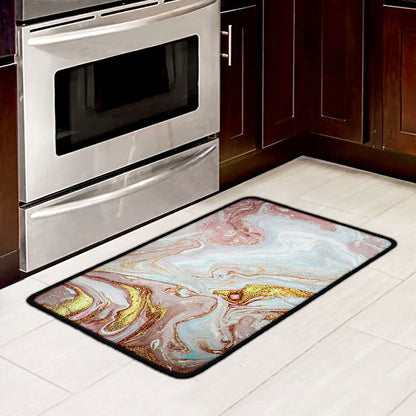 Pink Gold Liquid Marble Print Kitchen Mat