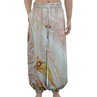Pink Gold Liquid Marble Print Lantern Pants