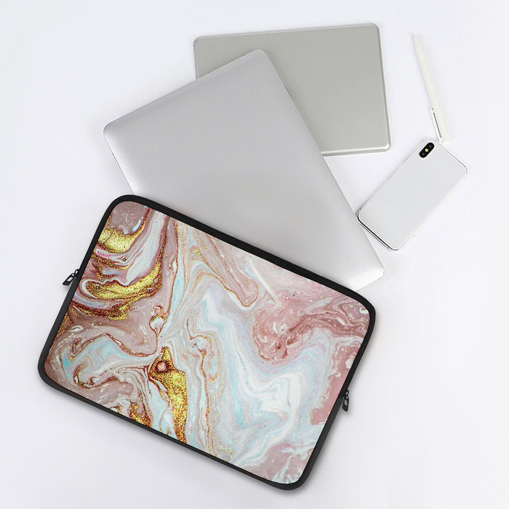 Pink Gold Liquid Marble Print Laptop Sleeve