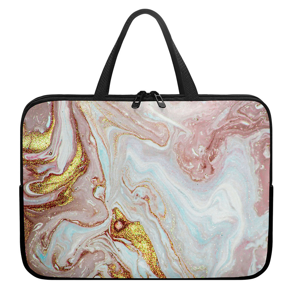 Pink Gold Liquid Marble Print Laptop Sleeve With Handle