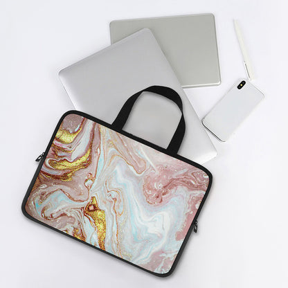 Pink Gold Liquid Marble Print Laptop Sleeve With Handle