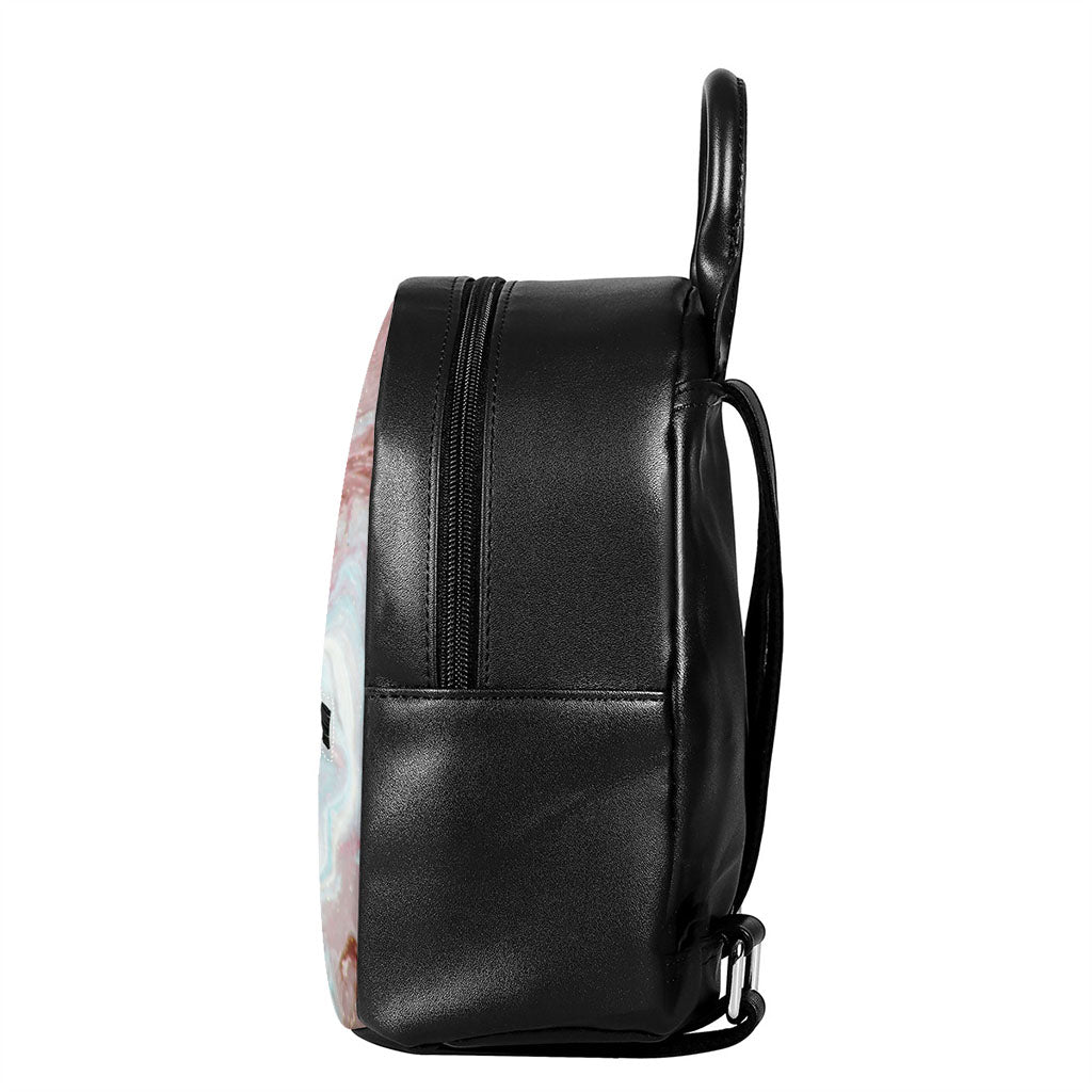 Pink Gold Liquid Marble Print Leather Backpack