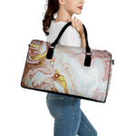 Pink Gold Liquid Marble Print Leather Duffle Bag