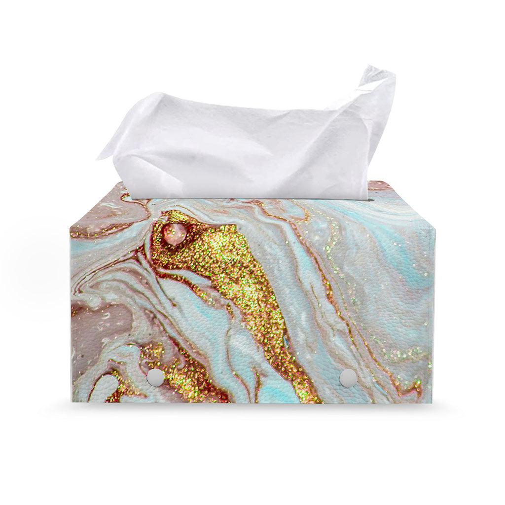 Pink Gold Liquid Marble Print Leather Tissue Box Cover