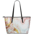 Pink Gold Liquid Marble Print Leather Tote Bag With Zipper