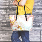 Pink Gold Liquid Marble Print Leather Tote Bag