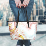 Pink Gold Liquid Marble Print Leather Tote Bag