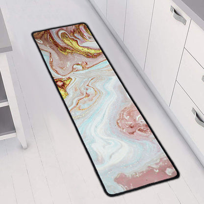 Pink Gold Liquid Marble Print Long Kitchen Mat