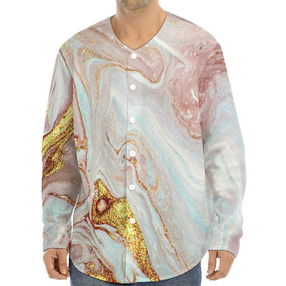 Pink Gold Liquid Marble Print Long Sleeve Baseball Jersey