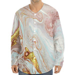 Pink Gold Liquid Marble Print Long Sleeve Baseball Jersey