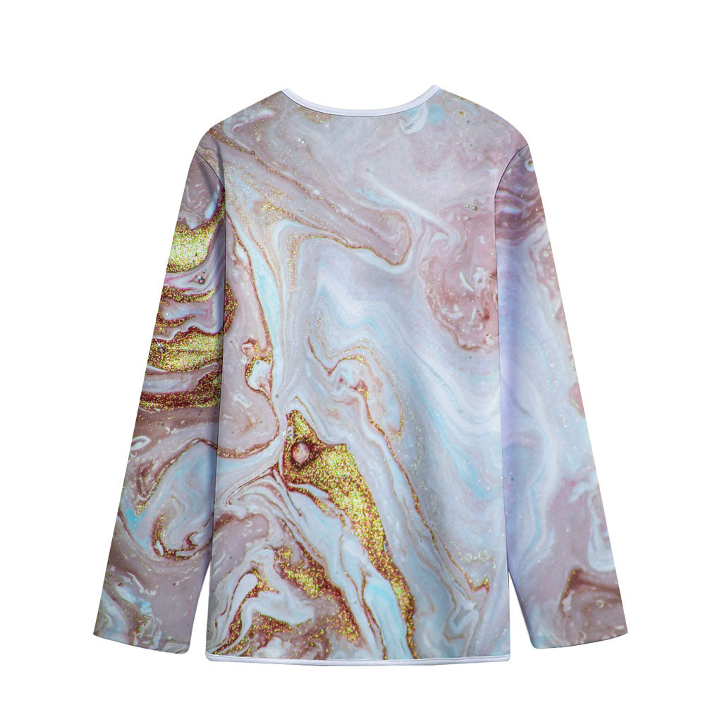 Pink Gold Liquid Marble Print Long Sleeve Short Coat