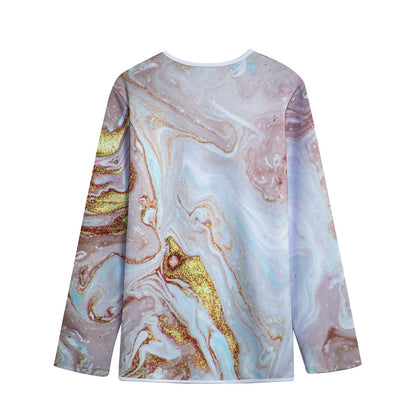 Pink Gold Liquid Marble Print Long Sleeve Short Coat