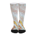 Pink Gold Liquid Marble Print Long Socks