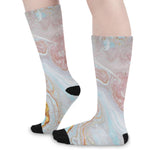 Pink Gold Liquid Marble Print Long Socks