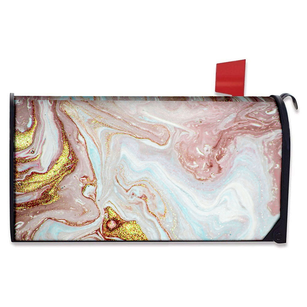Pink Gold Liquid Marble Print Mailbox Cover