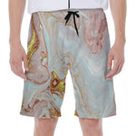 Pink Gold Liquid Marble Print Men's Beach Shorts