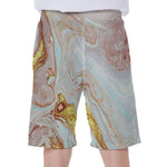 Pink Gold Liquid Marble Print Men's Beach Shorts