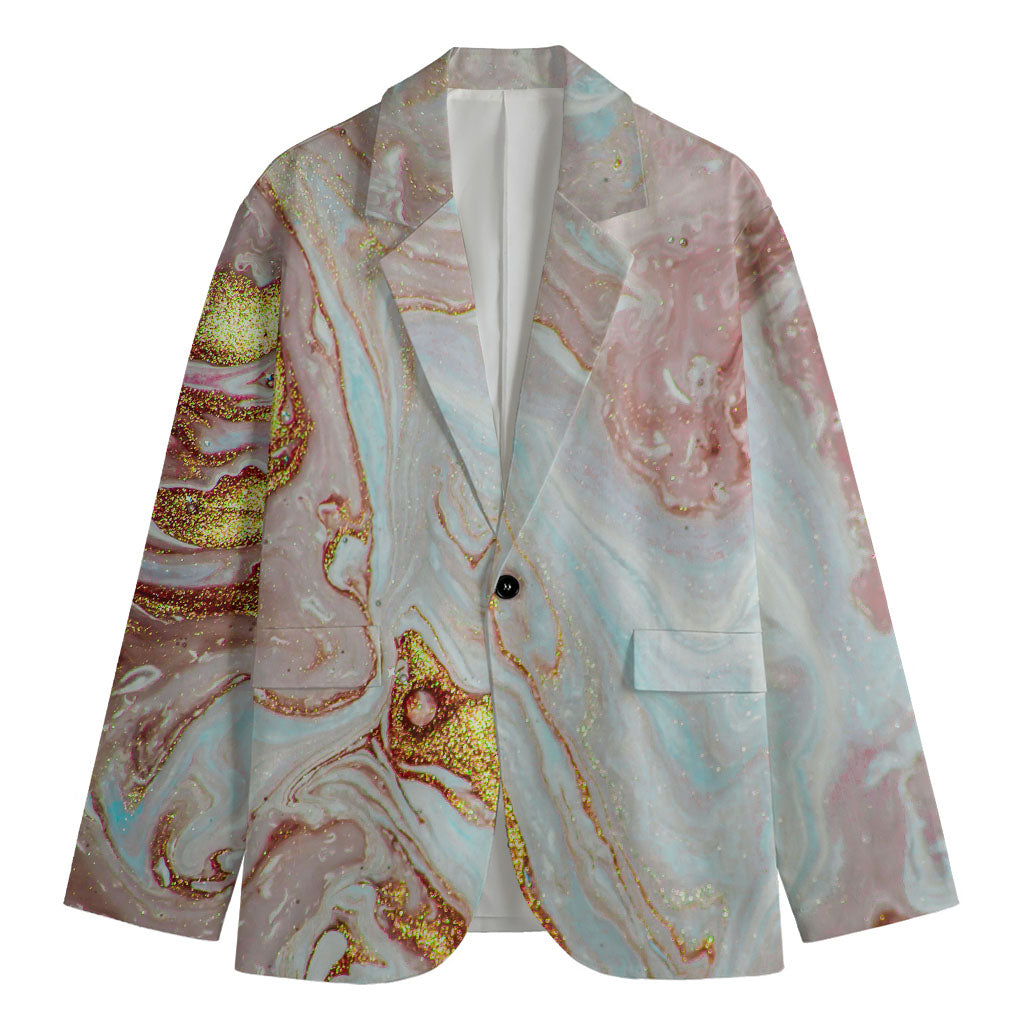 Pink Gold Liquid Marble Print Men's Blazer