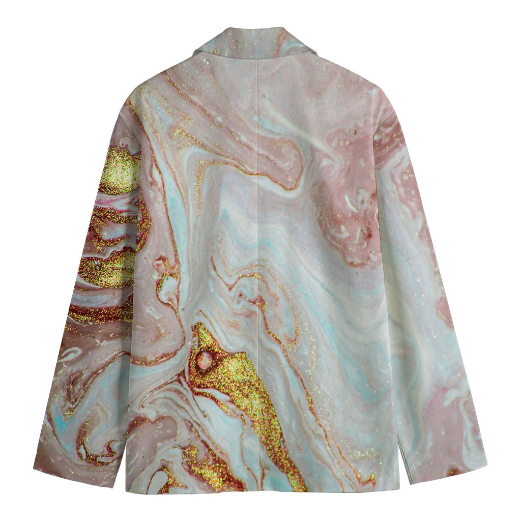 Pink Gold Liquid Marble Print Men's Blazer