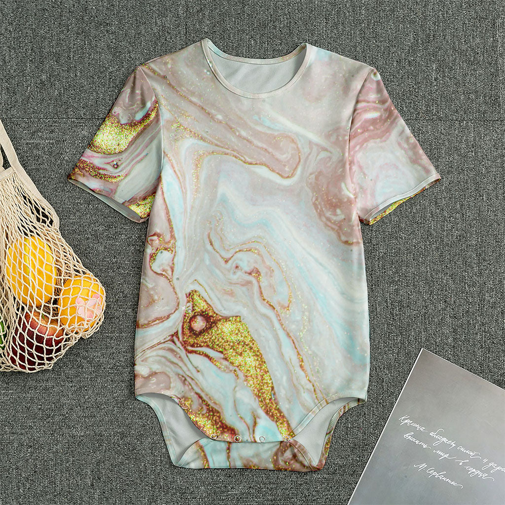 Pink Gold Liquid Marble Print Men's Bodysuit