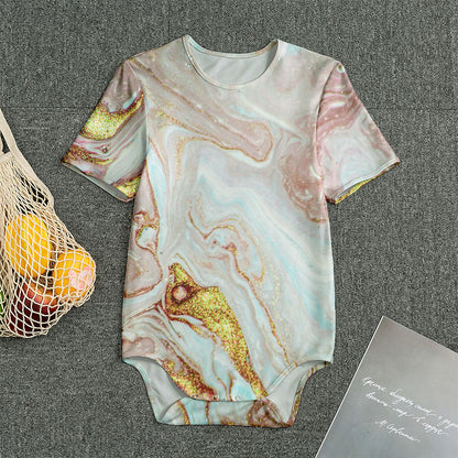 Pink Gold Liquid Marble Print Men's Bodysuit