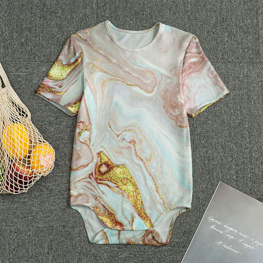Pink Gold Liquid Marble Print Men's Bodysuit