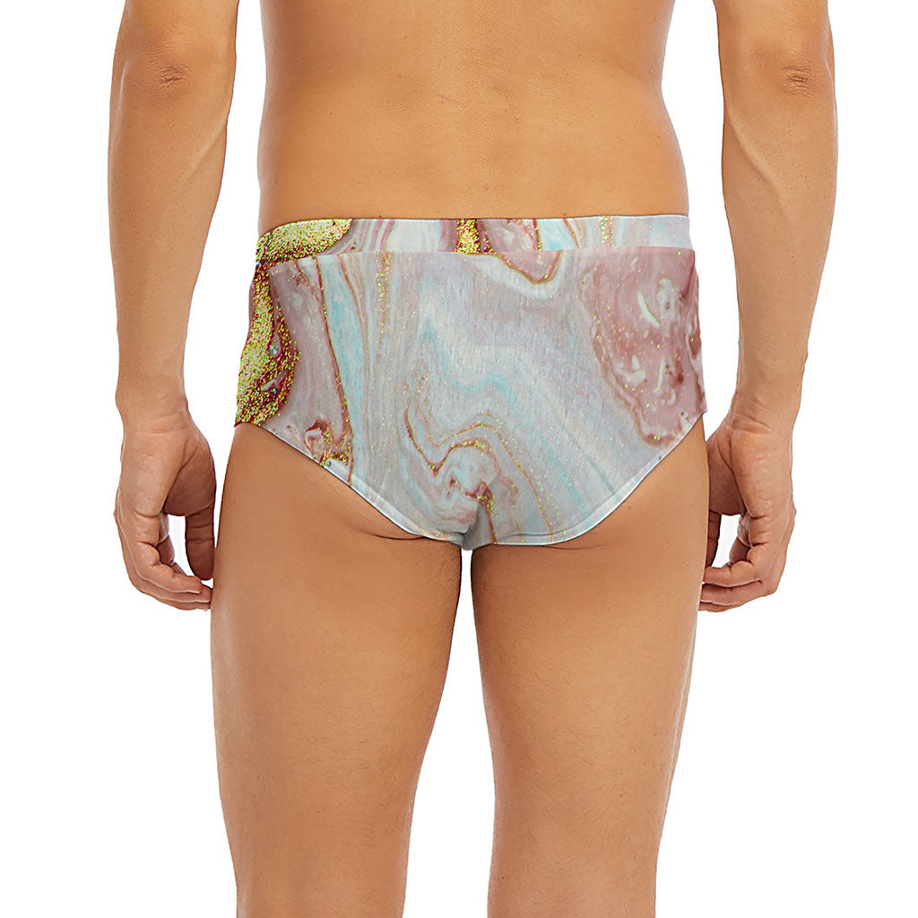 Pink Gold Liquid Marble Print Men's Briefs