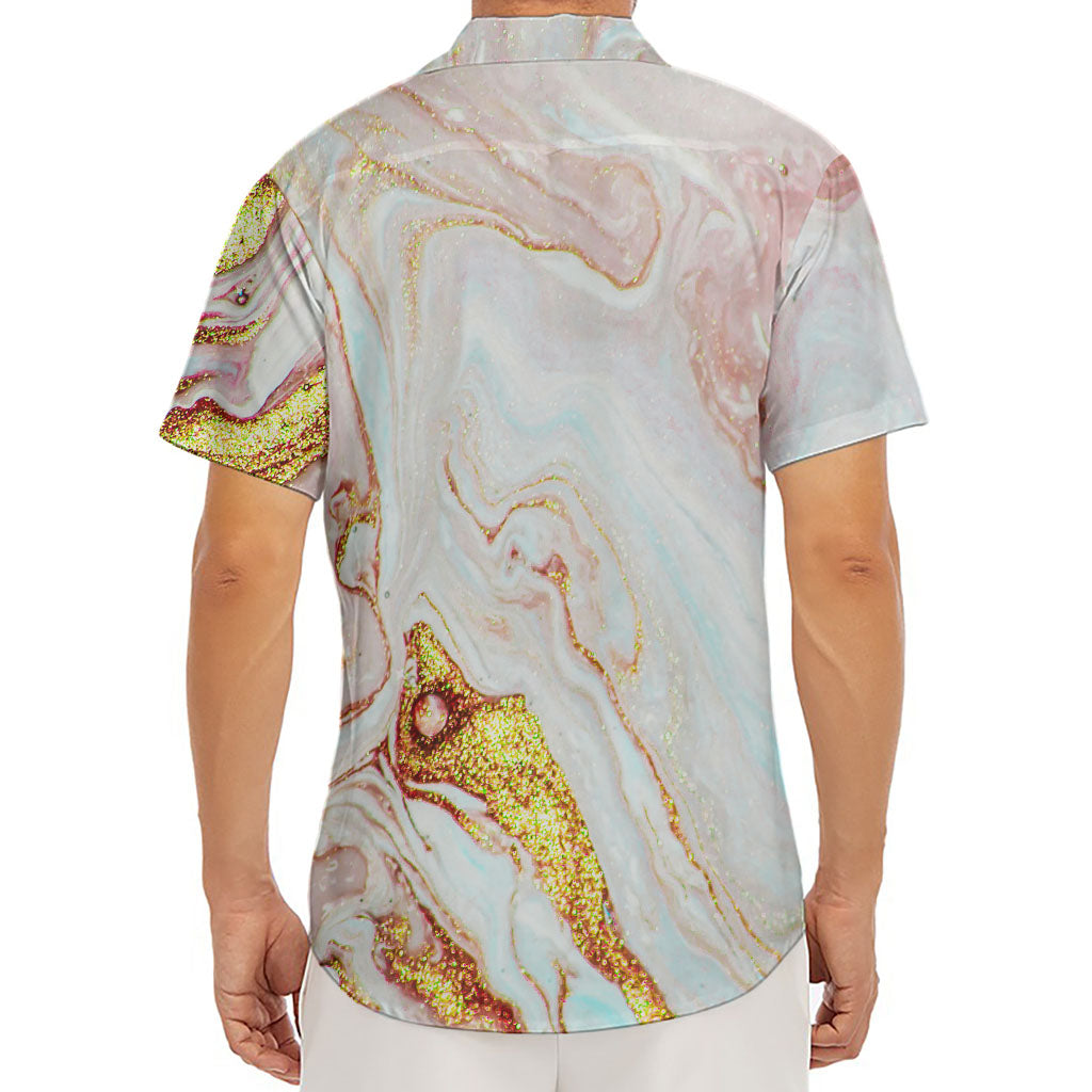 Pink Gold Liquid Marble Print Men's Deep V-Neck Shirt