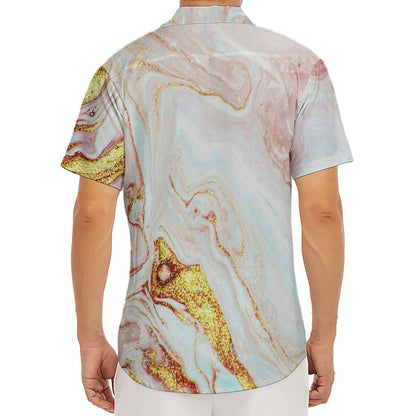 Pink Gold Liquid Marble Print Men's Deep V-Neck Shirt