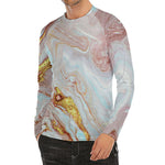 Pink Gold Liquid Marble Print Men's Long Sleeve Rash Guard