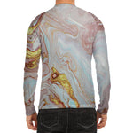 Pink Gold Liquid Marble Print Men's Long Sleeve Rash Guard