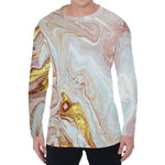 Pink Gold Liquid Marble Print Men's Long Sleeve T-Shirt