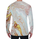 Pink Gold Liquid Marble Print Men's Long Sleeve T-Shirt