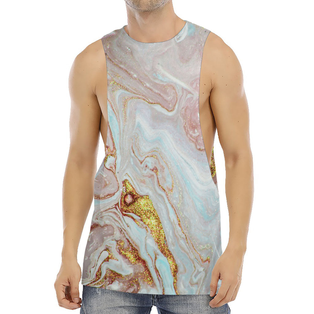 Pink Gold Liquid Marble Print Men's Muscle Tank Top