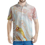 Pink Gold Liquid Marble Print Men's Polo Shirt