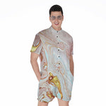 Pink Gold Liquid Marble Print Men's Rompers
