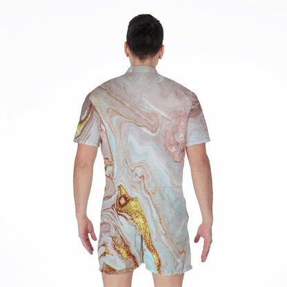 Pink Gold Liquid Marble Print Men's Rompers