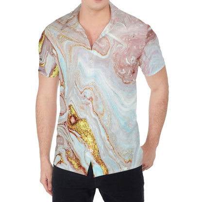 Pink Gold Liquid Marble Print Men's Shirt