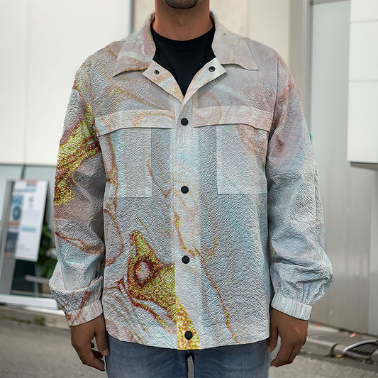 Pink Gold Liquid Marble Print Men's Shirt Jacket