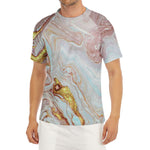 Pink Gold Liquid Marble Print Men's Short Sleeve Rash Guard